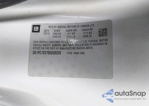 2013 Chevrolet Camaro 2Lt from USA, damaged, VIN 2G1FC1E37D9208259